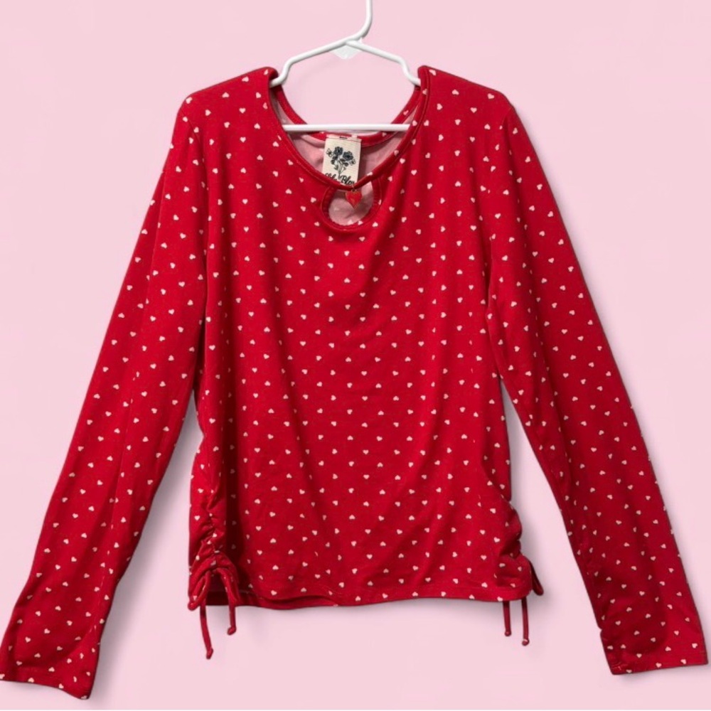 Lily Bleu Girls Heart Print Long Sleeve Top Valentine Red Size L